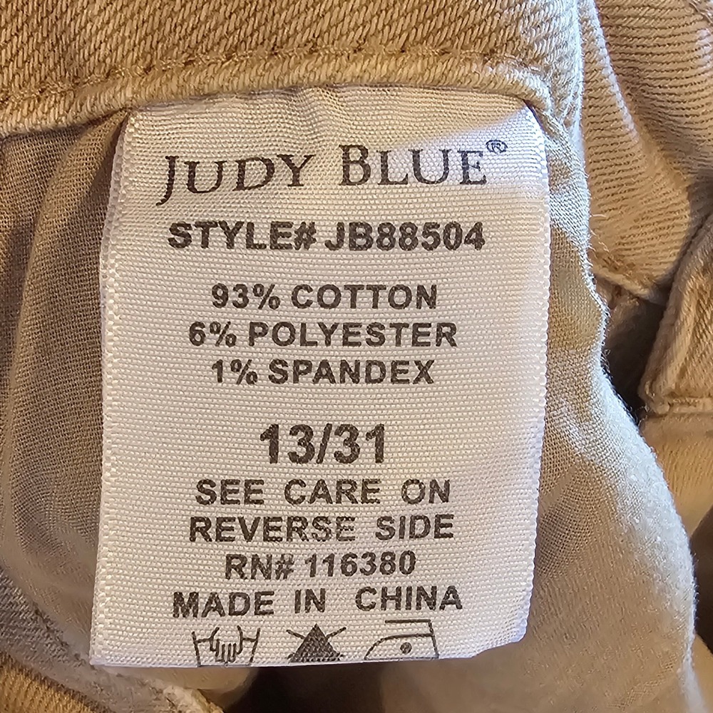 Judy Blue Womens Khaki Tan Garment Dyed Flare Jeans JB88504 13/31 Distressed - Picture 9 of 11